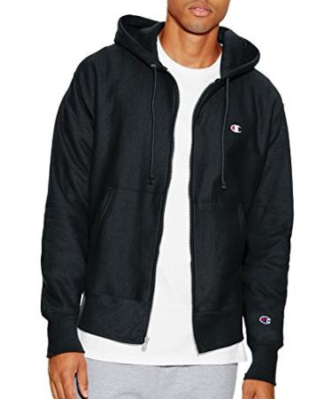 Champion Men's Reverse Weave Mens Full-Zip Hoodie, Mens hooded jacket, Mens Zip Up Jacket, Mens Drawstring Hoodie Jacket Large Black-y06145