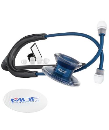 MDF Instruments MD One Epoch Stethoscope Lightweight Titanium Adult Dual Head Free-Parts-for-Life Black Tube Titanium Blue Capridium Chestpiece-Headset MDF777TCD11