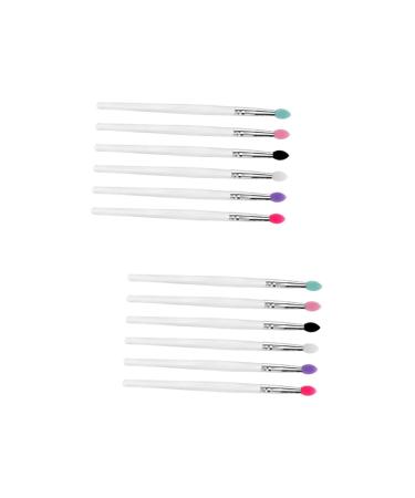 Baluue 12 Pcs Eye Shadow Brush Eye Blending Brush Eyeshadow Transparent Plastic Handle 14.6x0.9cmx2pcs Assorted Colorx2pcs