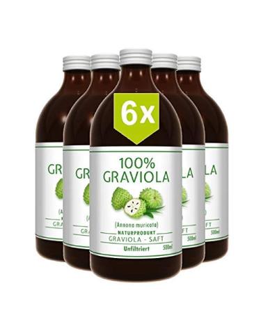6 x 100% SOURSOP JUICE 6 x 500ml. Unfiltered. Vegan. Made from 100% Soursop-Pulp. Guanabana. Corossol. Graviola.
