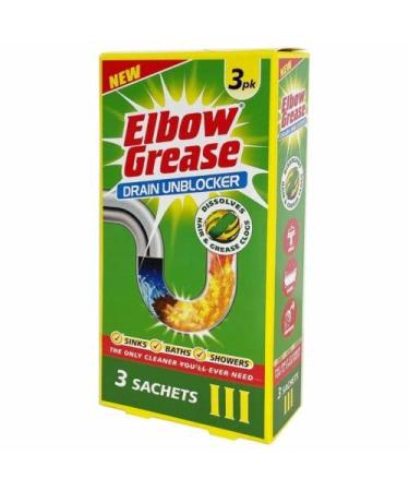 erolling 3 x Sachets Elbow Grease Drain Unblocker Sink Bath Shower Dissolves Hair Grease