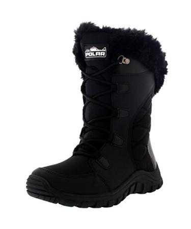 POLAR Womens Quilted Faux Fur Cuff Winter Duck Rubber Sole Durable Snow Rain Outdoor Boots 5 Black