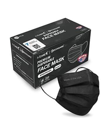 FriCARE Made in USA, 4-ply Black Disposable Face Mask ECOGUARD, ASTM Level 3 Performance Proven in Third Party Independent Labs Studies Pack of 50