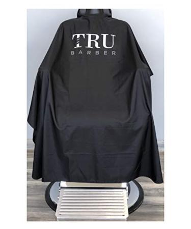 TRU BARBER Silicone neck cape, 100% Polyester, light weight cape and Waterproof, Professional Cape with Snap Closure Hair Salon Cutting Cape, Barber Cape, Barbershop cape, 50" x 58 (Black/White)