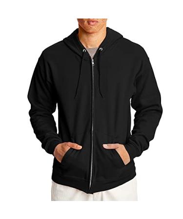 Hanes Men's Hoodie, EcoSmart Fleece Zip-Front Hooded Sweatshirt, Cotton-Blend Fleece Hooded Sweatshirt, Mid-Weight Zip-Up Large Black