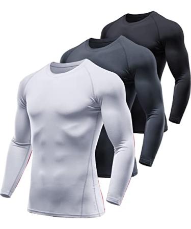 ATHLIO 1 or 3 Pack Men's Thermal Long Sleeve Compression Shirts Winter Gear Sports Base Layer Top Athletic Running T-Shirt Active Top 3pack Black/ Charcoal/ White Medium