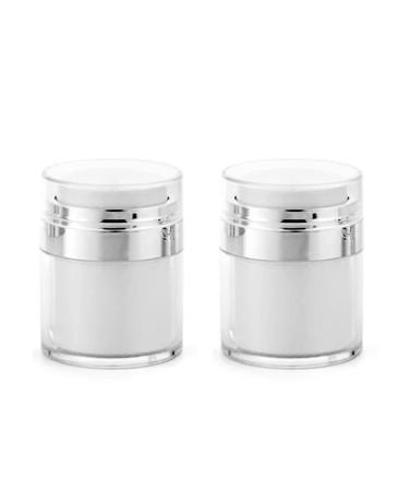 Furnido 2 Pack 1 oz Airless Pump Jars,Empty Acrylic Makeup Cosmetic Jar Containers with Pump,Refillable Airless Travel Lotion Jar With Lid for Thick Moisturizer,Skincare Cream,White