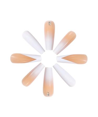 Handcess White Gradient Coffin French False Nails | Shiny Long Press-On Ballerina Acrylic Nails - 24PCS for Women & Girls - Buy Online on SooperMarket.com