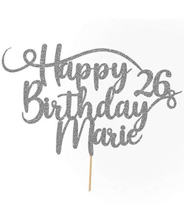 Cakehop personalized Happy Birthday glitter cake decoration adapted color every name & every old cake decoration for birthday party (dark silver)