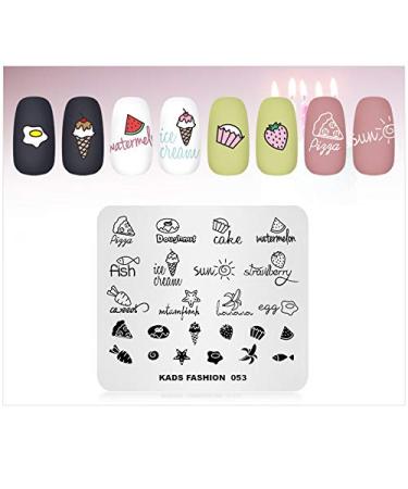 Nail Stamping Plate Fashion Food Fruit Summer Cake Fish Ice Cream Theme Multi-Pattern Stamp Print Image Stamp Template Nail Art for Nail Design 6#