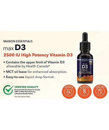 Maxion 2 Pack Vitamin D3 Liquid Drops 2500 IU 1100 Drops Helps with the Development of Bones and Teeth and to Support the Immune System No Preservatives Non-GMO Allergy-friendly 30 mL - Buy Online on SooperMarket.com