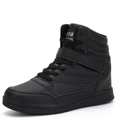 UBFEN Women's Shoes Hidden Wedges 5.5cm Fashion Sneakers Ankle Boots Bootie Platform Heel High Top Casual Sports 4.5 B Black