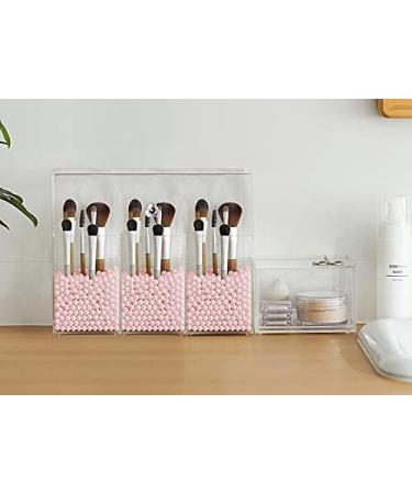 Lumcrissy Acrylic Makeup Brush Organizer with Protective Lid - Dust-proof Cosmetic Storage Case - Pink Pearl 3holder - Buy Online on SooperMarket.com