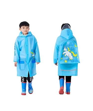 QTECLOR Kids Raincoat Jacket Girl Boy Age 6-13 Year Cartoon Rain Poncho with School Bag Cover Outdoor Camp Cycle