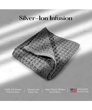 SUTERA Wash Towels Set - Pack of 4 Grey Silverthread Washcloths - 100% CA-Grown Cotton - Absorbent & Quick Drying Face Cloths - Buy Online on SooperMarket.com