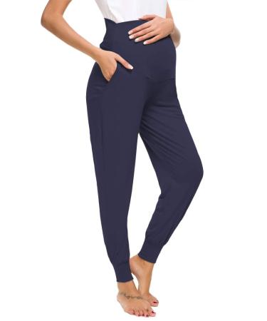 Love2Mi Maternity Women's Casual Pants Stretchy Comfortable Lounge Jogging Trousers L Navy
