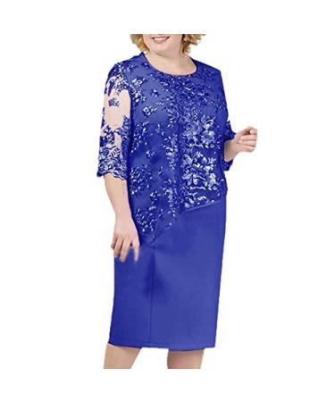 Womens Plus Size Sheath Dress with Floral Lace Top - Knee Length Work Casual Party Cocktail Dresses (XL, Dark Blue-1)
