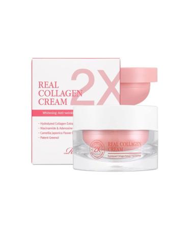 RiRe 2X Real Collagen Cream 1.69 fl.oz. with Refill Hydrolyzed Collagen 70% Shea Butter Camellia Japonica Flower for Anti-Wrinkle Cream Hydration Nourishment Elasticity