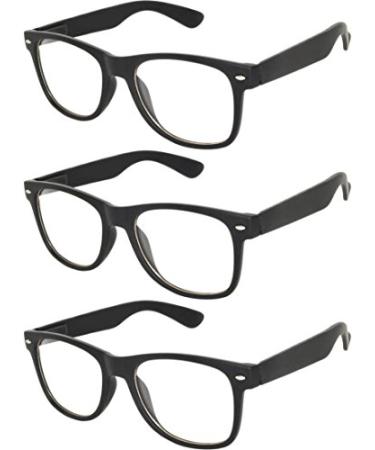 Online-Welcome OWL - Non Prescription Glasses - Clear Lens Black Frame - UV Protection (3 Pack)