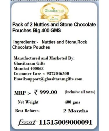 Jaiccha Ghasitaram Diwali Gifts Chocolate - Pack of 2 Nutties and Stone Chocolate Pouches Big 400 GMS with 2 T-Lites - Buy Online on SooperMarket.com