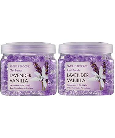 SMELLS BEGONE Odor Eliminator Gel Beads - Eliminates Odor in Bathrooms, Cars, Boats, RVs and Pet Areas - Air Freshener - Made with Essential Oils - Lavender Vanilla Scent - 12 Ounce - 2 Pack Lavender 12 Ounce (Pack of 2)