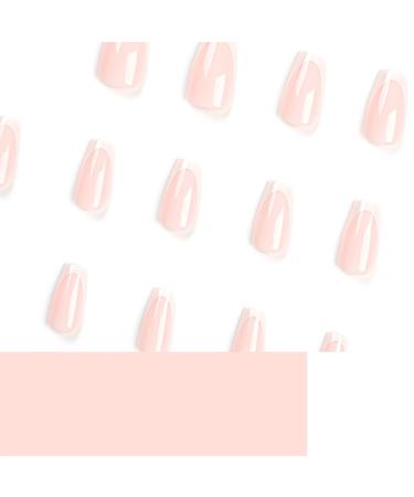 Medium Press on Nails - 24 Pcs Square False Nails with Glossy White French Tips | Stick on Acrylic Nail Designs for Women - International Shipping Available - Buy Online on SooperMarket.com