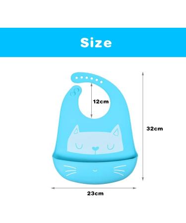Vicloon Silicone Baby Bib 2PCS - Adjustable Waterproof Feeding Bibs with Food Catcher Pocket - Soft & Easy to Clean for Infant Toddler - Cat & Whale Blue - Buy Online on SooperMarket.com