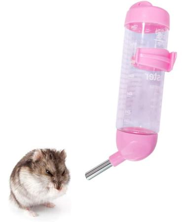Andiker Hamster Dispenser Bottle No Drip Plastic Hanging Water Bottle Automatic Water Bottle Dispenser Cage Bowl with 2 Rolling Balls for Rabbit Guinea Pig Rat Gerbil Chinchilla (125ml pink)
