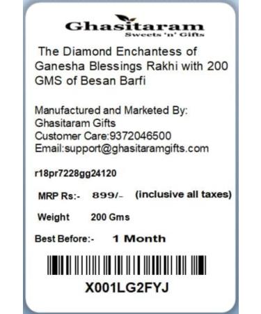Ghasitaram Gifts Rakhi for Brother Rakhis Online - The Diamond Enchantess of Ganesha Blessings Rakhi with 200 GMS of Besan Barfi - Buy Online on SooperMarket.com