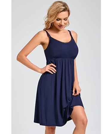 Sosolism Dark Blue Nursing Nightdress with Padded Lace Trim - Maternity Dress for Breastfeeding Moms - Buy Online on SooperMarket.com