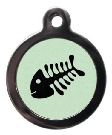 PS Pet Tags - Cute Cat ID Tags - Green Fishbone Design - Zinc Alloy Metal - Small (24mm) Personalised On Reverse - Cat Name Address Identity Tag - Made in UK