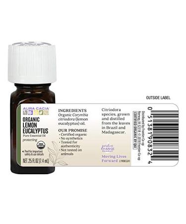 Buy Aura Cacia Organic Lemon Eucalyptus Essential Oil 0.25 fl. oz | Pure Corymbia citriodora - Buy Online on SooperMarket.com