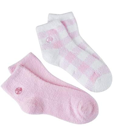 Earth Therapeutics Aloe Socks - Double Pack - PINK PLAID (2 Pairs)