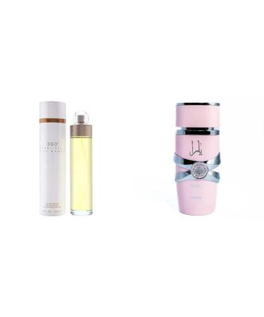 Perry Ellis 360 Eau De Toilette Spray 6.8 Oz/ 200 Ml for Women & Lattafa Yara for Women Eau de Parfum Spray 3.40 Ounce / 100 ml