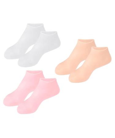 Healeved 3 Pairs Gel Socks Footies Socks for Women Lined Socks Lotion Socks Anti Cracking Foot Socks High Heel Protectors Socks for Heels Spa Socks Cracked Women's Invisible Sebs Stocking 16.5x8.5cm