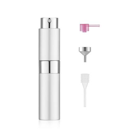 TOUREAL 8ML aluminum perfume atomizer replenished empty travel perfume dust for women and men travel catering bottle for on the go (silver)