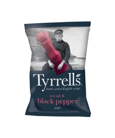 Tyrrells Sea Salt & Black Pepper Seasoned Potato Crisps (24 Bags x 40g Single Serve)