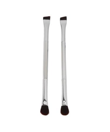 Slanted Eyebrow Brush Professional Double Ended Ergonomic Silver Portable 2pcs Eyeshadow Brush Makeup for Party