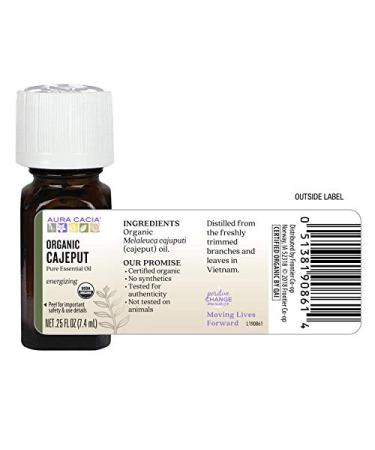 Aura Cacia Organic Cajeput Essential Oil - 0.25 fl. oz. | Pure & Purity Tested - Buy Online on SooperMarket.com