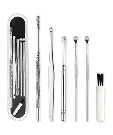 RETYLY 6Pcs Ear Pick Set Steel Earpick Ear Wax Curette Remover Spoon Ear Clean Tool With Case