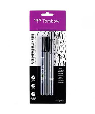 Tombow 62039 Fudenosuke Brush Pens  3-Pack. Soft  Hard  and Twin Tip Markers for Calligraphy and Art Drawings 3 Count (Pack of 1) Black