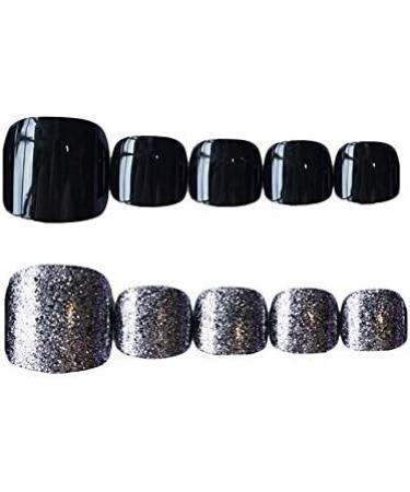 24pcs Short Glitter False Toenails with Glue Design Acrylic Short Fake Feet Nails for Women Press On Toenails for Women Glue On Toe Nails for Women - Buy Online on SooperMarket.com