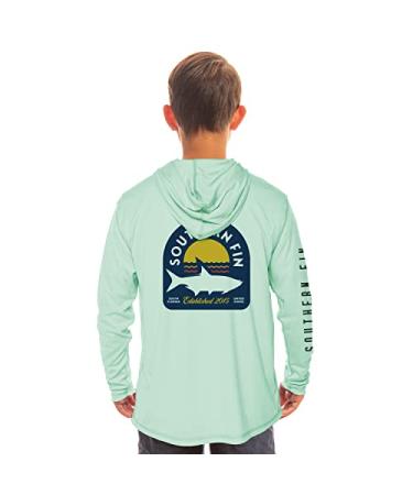Kids Fishing Hoodie Shirt Long Sleeve UV UPF SPF Sun Protection Youth Boys Girls Medium Seagrass