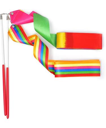 huianer Dance Ribbons Gymnastics Ribbon Streamers Ribbon Dancer Wand Rhythmic Ribbon for Children Art Dances, Baton Twirling Rainbow 2pcs