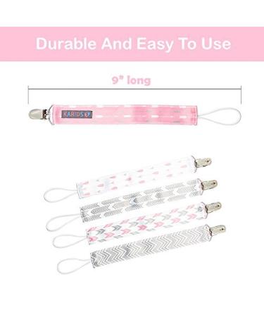 Pacifier Metal Clip (4 Pack) for Babies - Modern Unisex Holder for Binky Soothie Toys - Durable Lightweight Baby Accessory - Girl Pack in Pink - Buy Online on SooperMarket.com