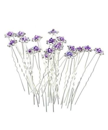 Rbenxia 20 Pcs Bridal Wedding Rhinstone Hair Pins 2.4 Inches Bridal Prom Clips Rose U-shaped Hair Pins for Women and Girls  Purple