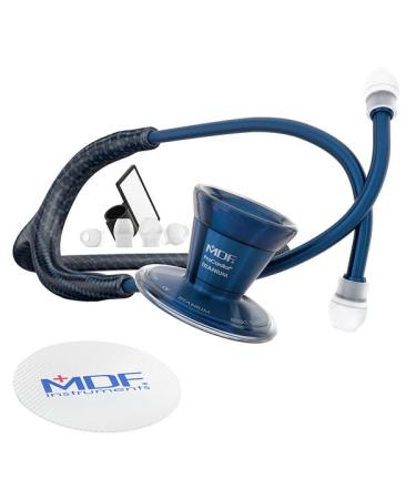 MDF Instruments Poseidon ProCardial Cardiology Stethoscope Lightweight Titanium Adult Dual Head Poseidon Tube Titanium Blue Capridium Chestpiece-Headset MDF797TPSCD