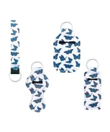 SEIHDHIK Travel Keychain Holders Set for Outdoor, Chapstick Holder Keychains+ Wristlet Keychain Lanyards+Travel Bottle Keychain Holders (Butterfly Style)