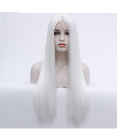 Buy SHIYID White Long Synthetic Lace Front Wig | Heat Resistant Silky Straight Wig for Women - International Shipping Available - Buy Online on SooperMarket.com