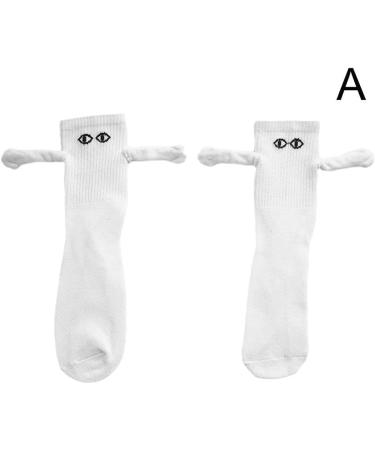 Novelty Magnetic Suction 3D Doll Couple Socks | Funny Holding Hands Design | Breathable Cotton | 1 Pair White - Buy Online on SooperMarket.com